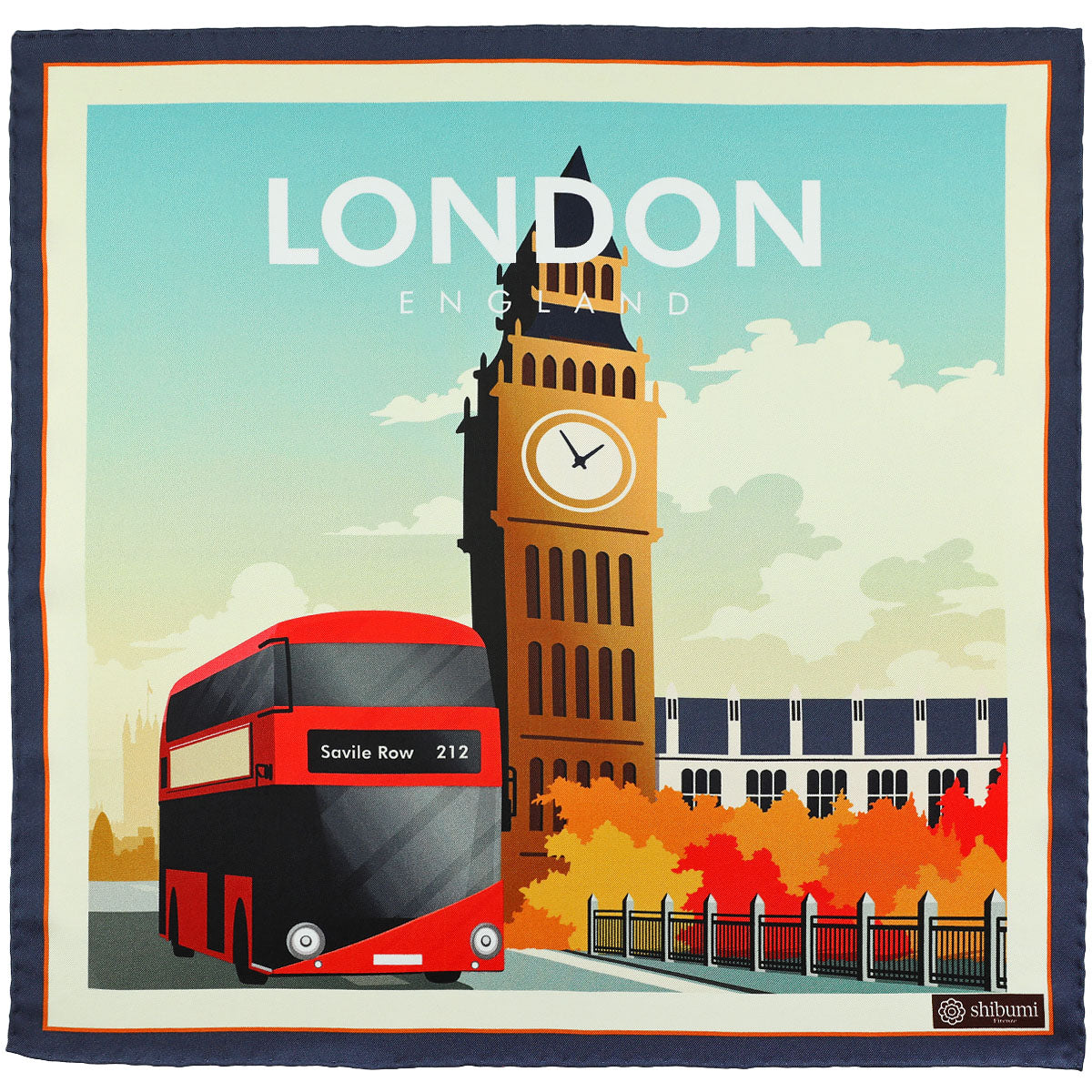 London Travel Poster Silk Pocket Square - 40x40cm