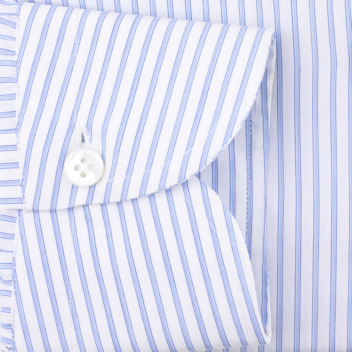 Poplin Semi Spread Shirt - White / Blue - Ticking Stripe