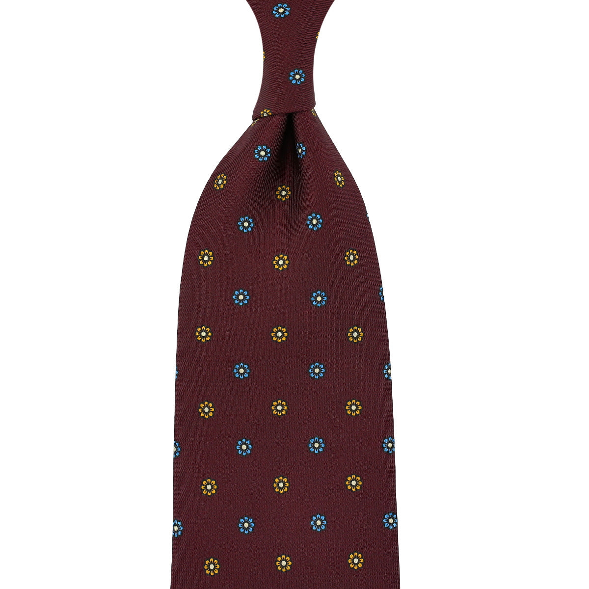 Floral Printed Silk Tie - Burgundy - Hand-Rolled