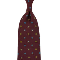 Floral Printed Silk Tie - Burgundy - Hand-Rolled