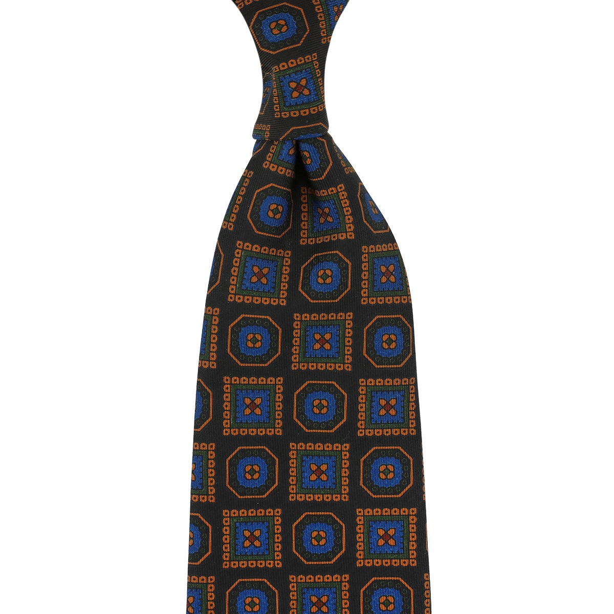 Ancient Madder Silk Tie - Black - Hand-Rolled