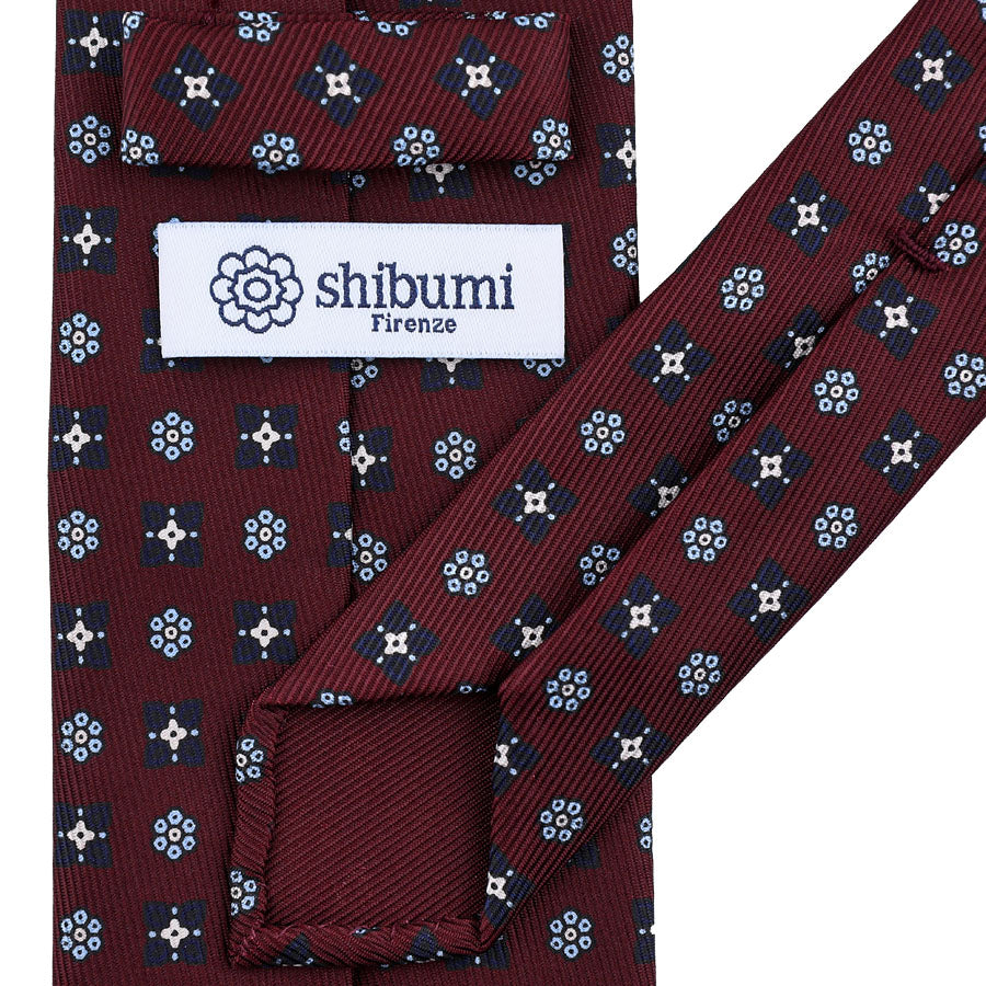 50oz Floral Printed Silk Tie - Burgundy - Hand-Rolled