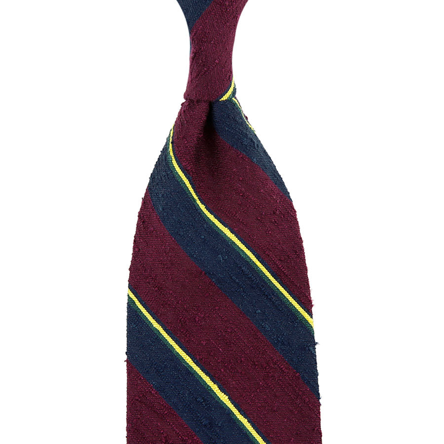 Striped Shantung Silk Tie - Navy / Burgundy - Hand-Rolled