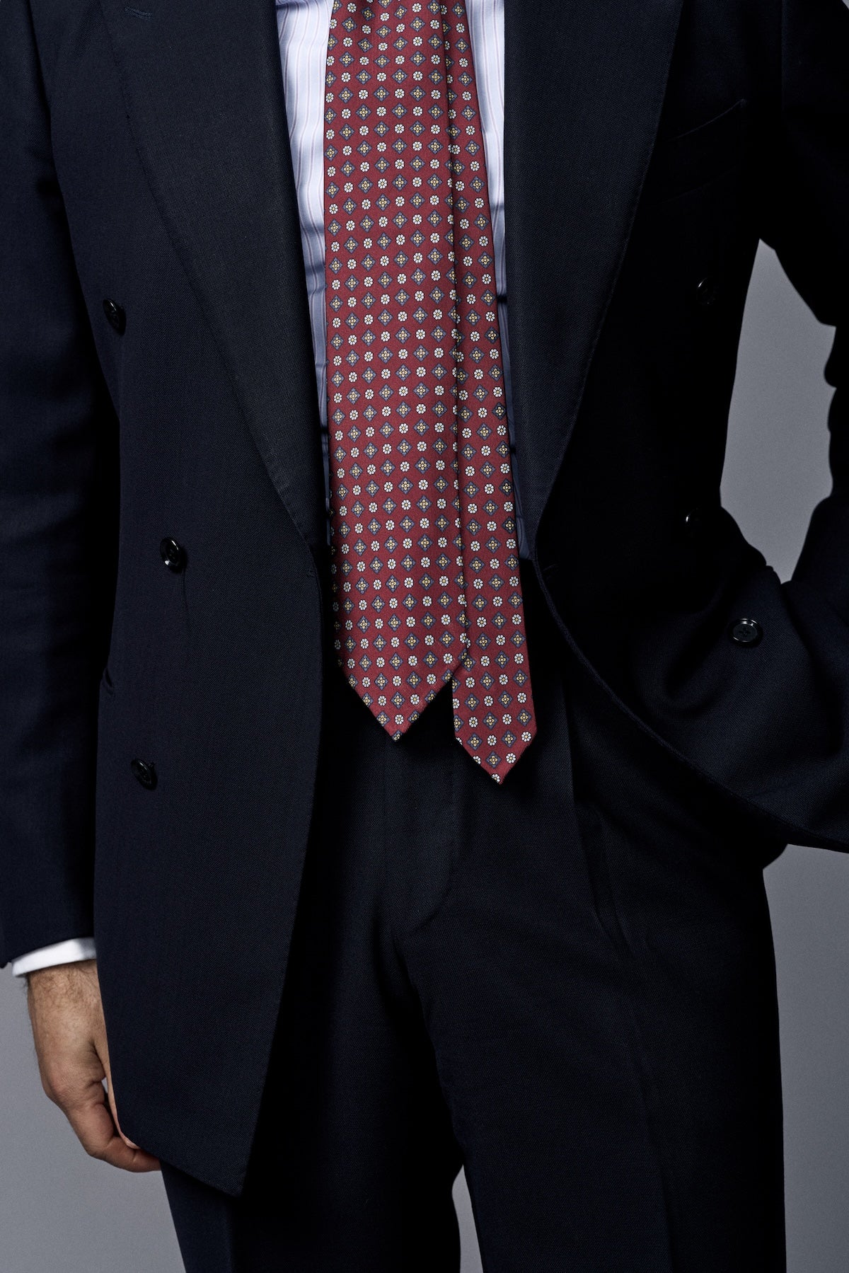 Anniversary Collection - Floral Printed Silk Tie - Burgundy