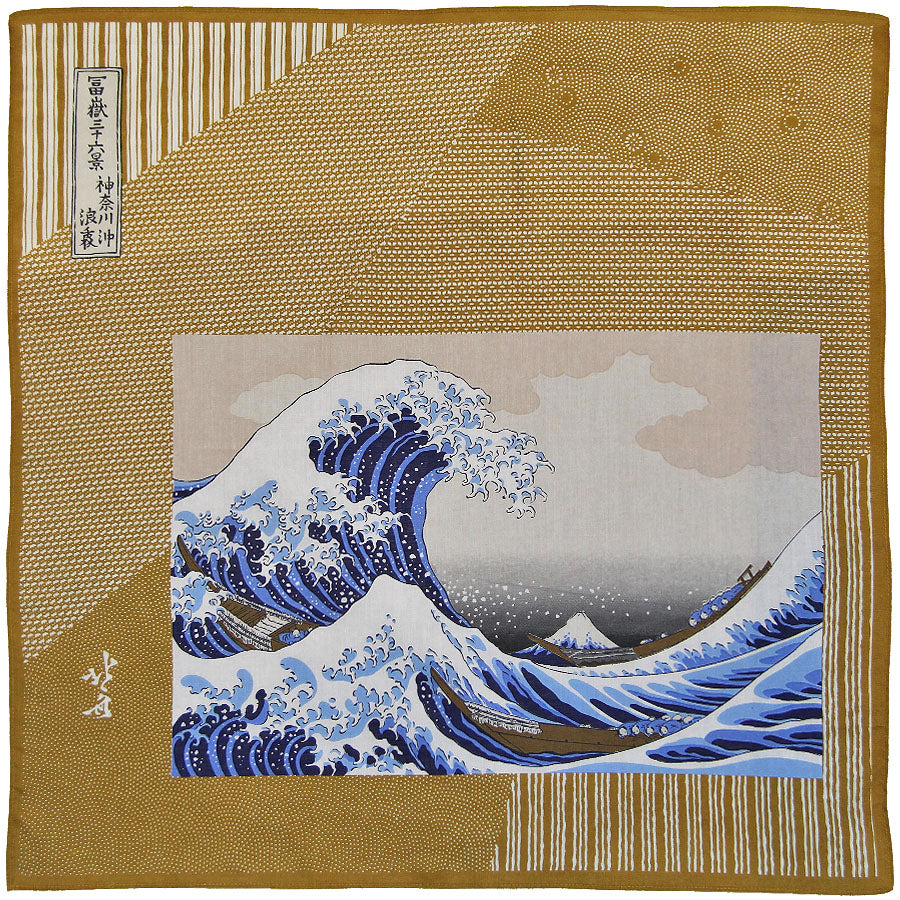 Ukiyo-e Cotton Handkerchief - Gold I