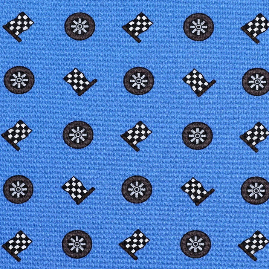 Racing Motif Printed Silk Bespoke Tie - Sky Blue