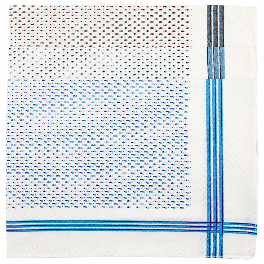 3x Patterned Cotton Handkerchief Set - Powder Blue / Grey / Steel Blue
