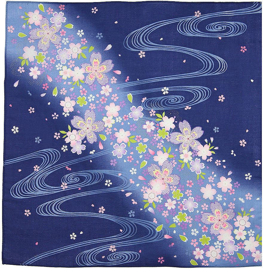 Floral Motif Cotton Handkerchief - Navy III