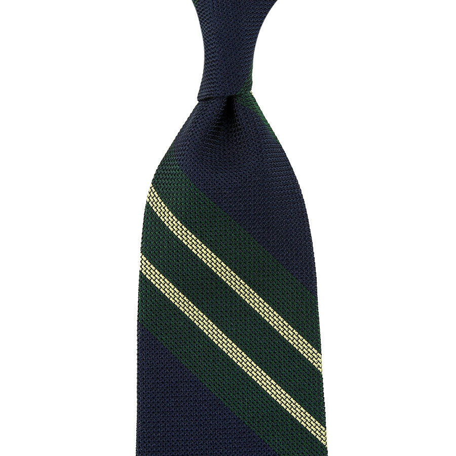 Striped Grenadine / Garza Piccola Silk Tie - Navy / Forest / Cream