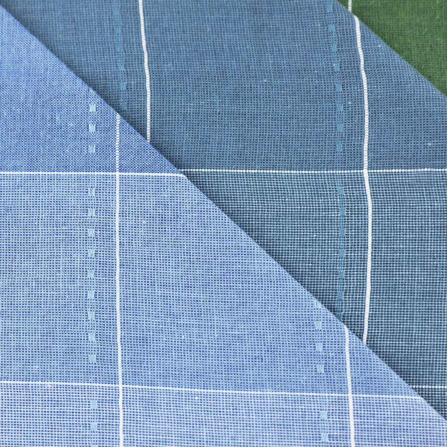 3x Checked Cotton Handkerchief Set - Forest / Navy / Light Blue