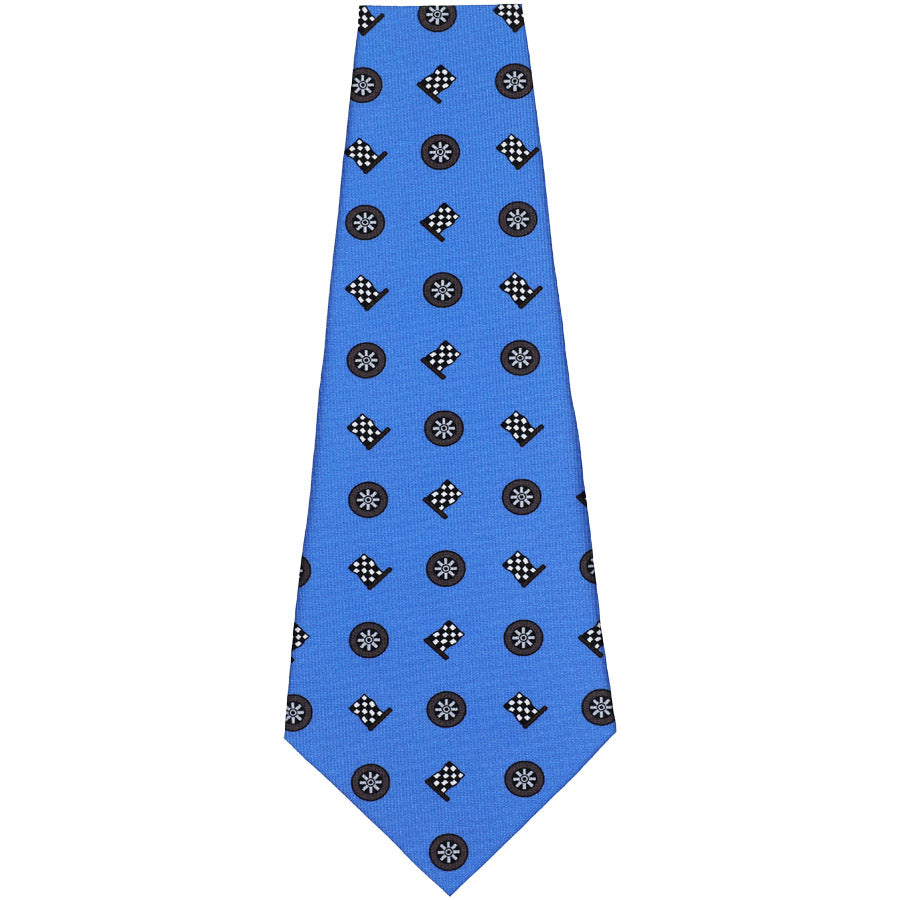 Racing Motif Printed Silk Bespoke Tie - Sky Blue