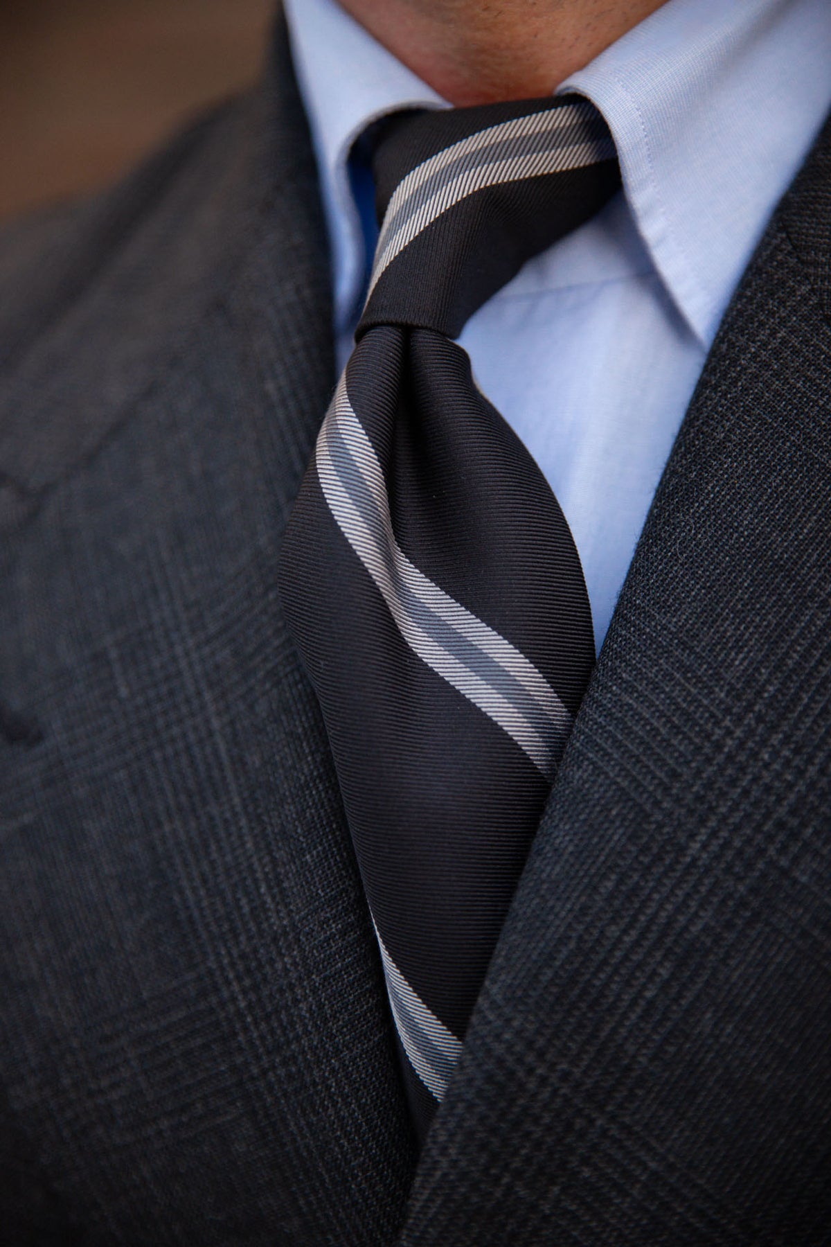 Repp Stripe Silk Bespoke Tie - Black
