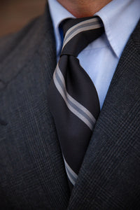 Repp Stripe Silk Bespoke Tie - Black