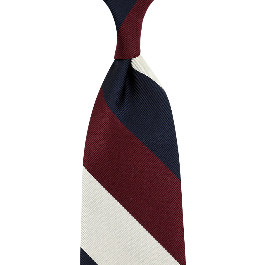 Japanese Repp Stripe Silk Tie - Navy / Burgundy / White