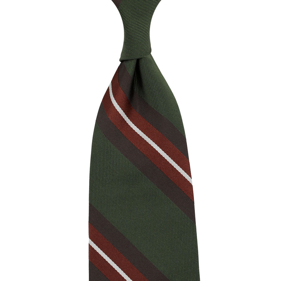 Repp Stripe Silk Tie - Olive - Hand-Rolled