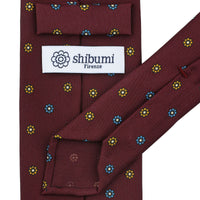 Floral Printed Silk Tie - Burgundy - Hand-Rolled