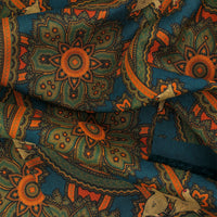 Animal Printed Wool / Silk Scarf - Petrol