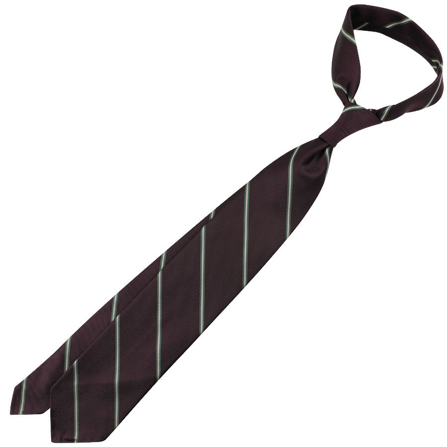 Repp Stripe Silk Tie - Eggplant - Hand-Rolled