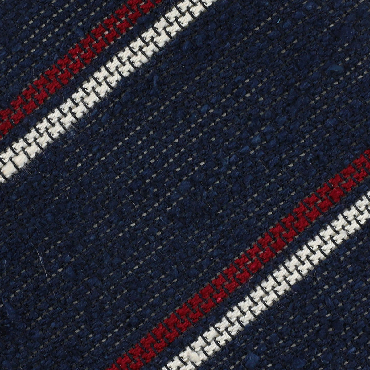 Striped Shantung Grenadine Bespoke Tie - Navy / Burgundy / White