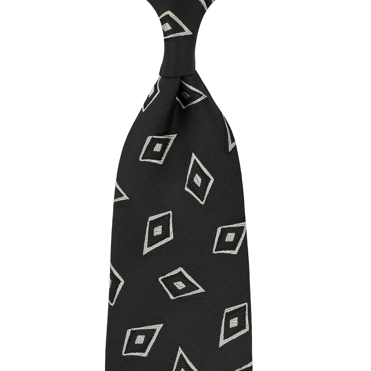 Geometrical Jacquard Silk Tie - Black - Hand-Rolled