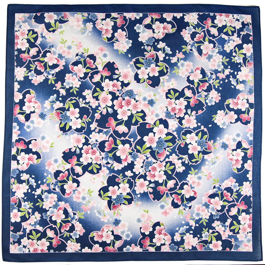 Floral Motif Cotton Handkerchief - Navy