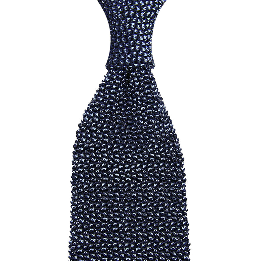 Crunchy Silk Knit Tie - Navy / Grey Mottled