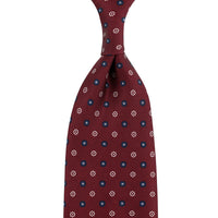 Floral Printed Silk Tie - Burgundy - Hand-Rolled