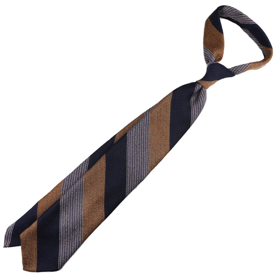 Striped Wool / Silk Tie - Navy / Oatmeal / Ivory