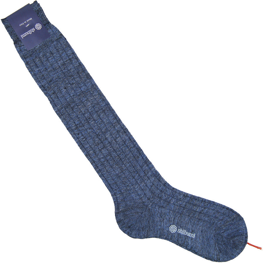 Knee Socks - Ribbed - Denim - Pure Linen