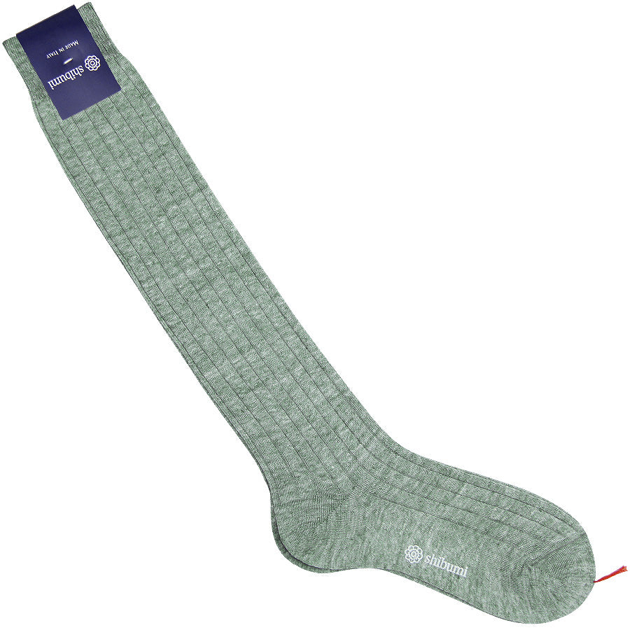 Knee Socks - Green - Navy - Pure Linen