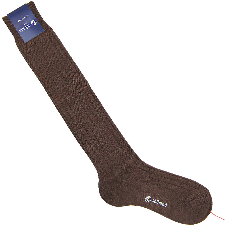 Knee Socks - Ribbed - Brown - Pure Linen