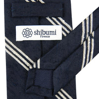 Triple Bar Soft Shantung Silk Tie - Navy - Hand-Rolled