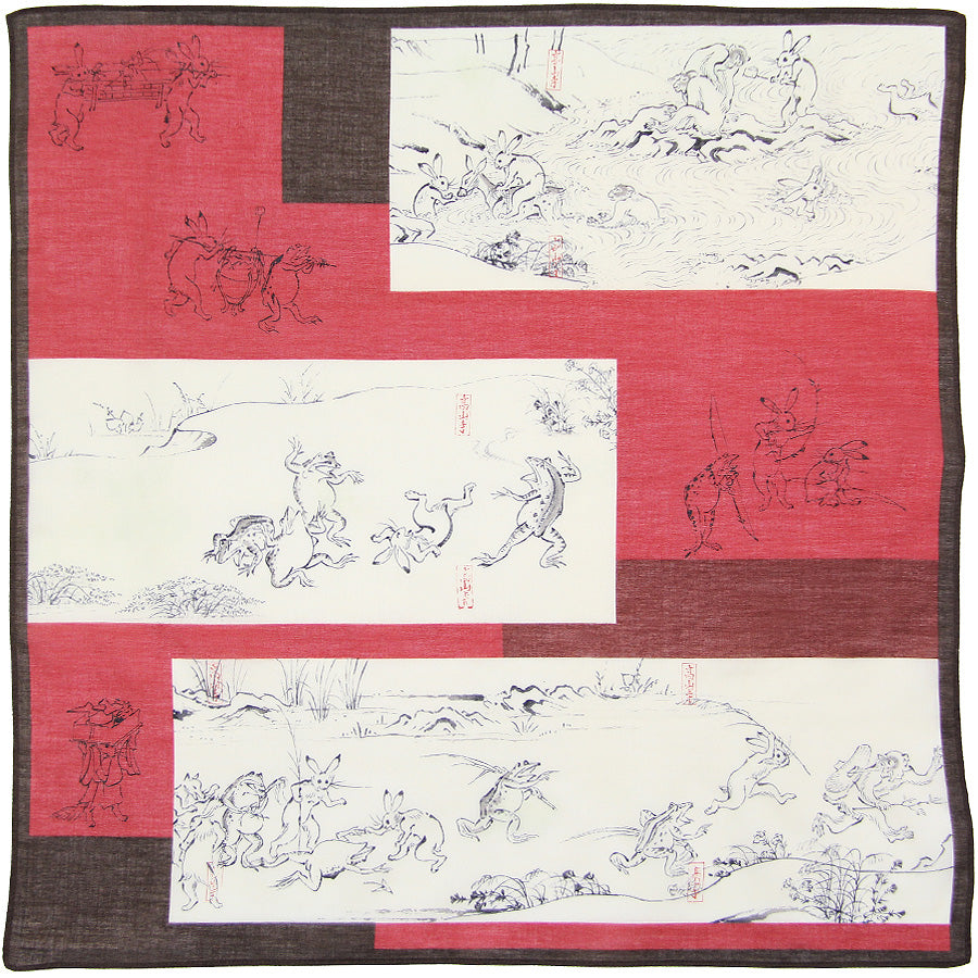 Ukiyo-e Cotton Handkerchief - Red / Brown