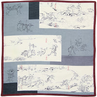 Ukiyo-e Cotton Handkerchief - Grey / Burgundy