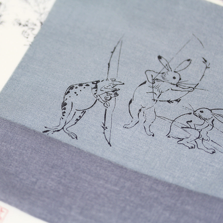 Ukiyo-e Cotton Handkerchief - Grey / Burgundy
