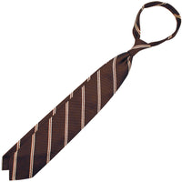 Double Bar Super Repp Stripe Silk Tie - Brown - Hand-Rolled