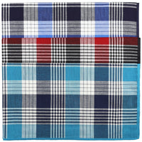 3x Checked Cotton Handkerchief Set - Navy / Burgundy / Blue