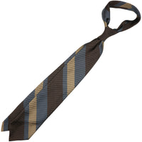 Super Repp Stripe Silk Tie - Brown / Petrol / Beige - Hand-Rolled