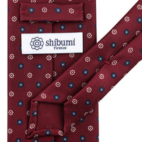 Floral Printed Silk Tie - Burgundy - Hand-Rolled