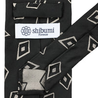 Geometrical Jacquard Silk Tie - Black - Hand-Rolled