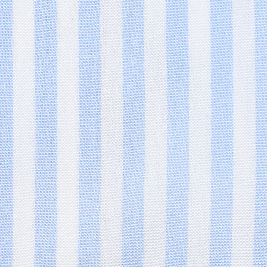 Poplin Semi Spread Shirt - White / Sky Blue - Bengal Stripe