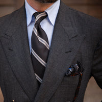 Repp Stripe Silk Bespoke Tie - Black