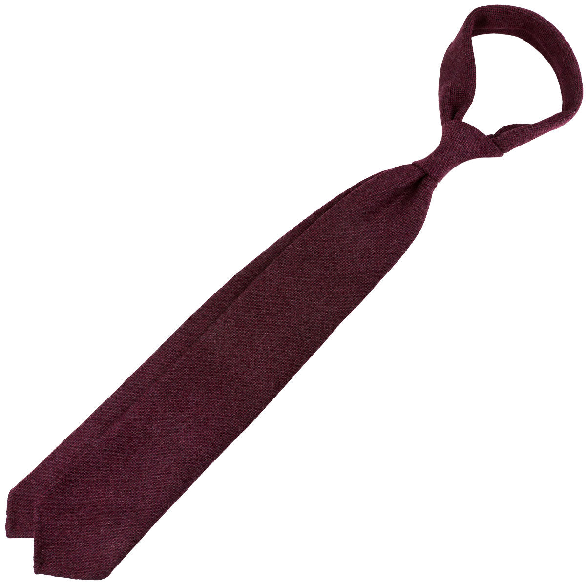 Plain Cashmere Tie - Burgundy - Hand-Rolled