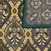 Paisley Motif Wool / Silk Pocket Square - Forest / Gold - 40x40cm