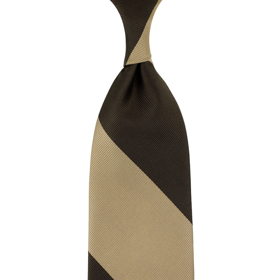 Japanese Repp Stripe Silk Tie - Brown / Beige - Hand-Rolled