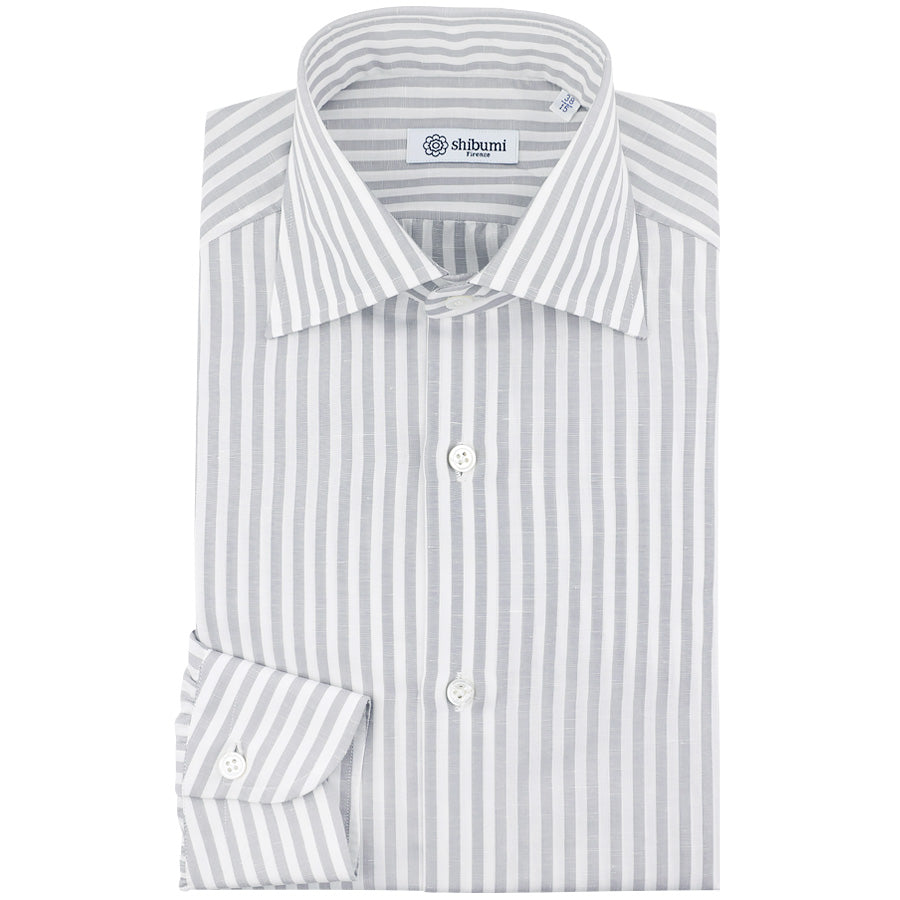 Cotton / Linen Semi Spread Shirt - White / Light Grey