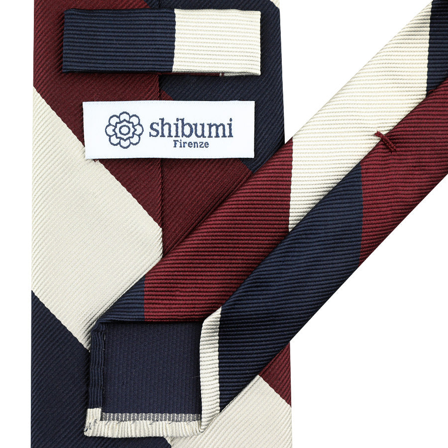 Japanese Repp Stripe Silk Tie - Navy / Burgundy / White