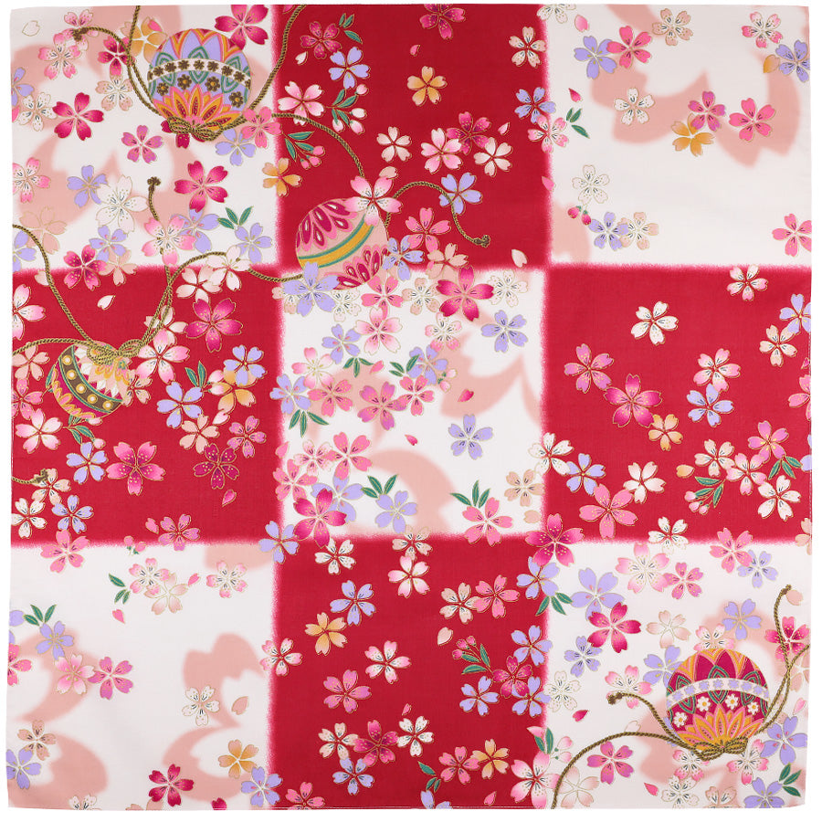 Kimono Motif Cotton Handkerchief - Red / White
