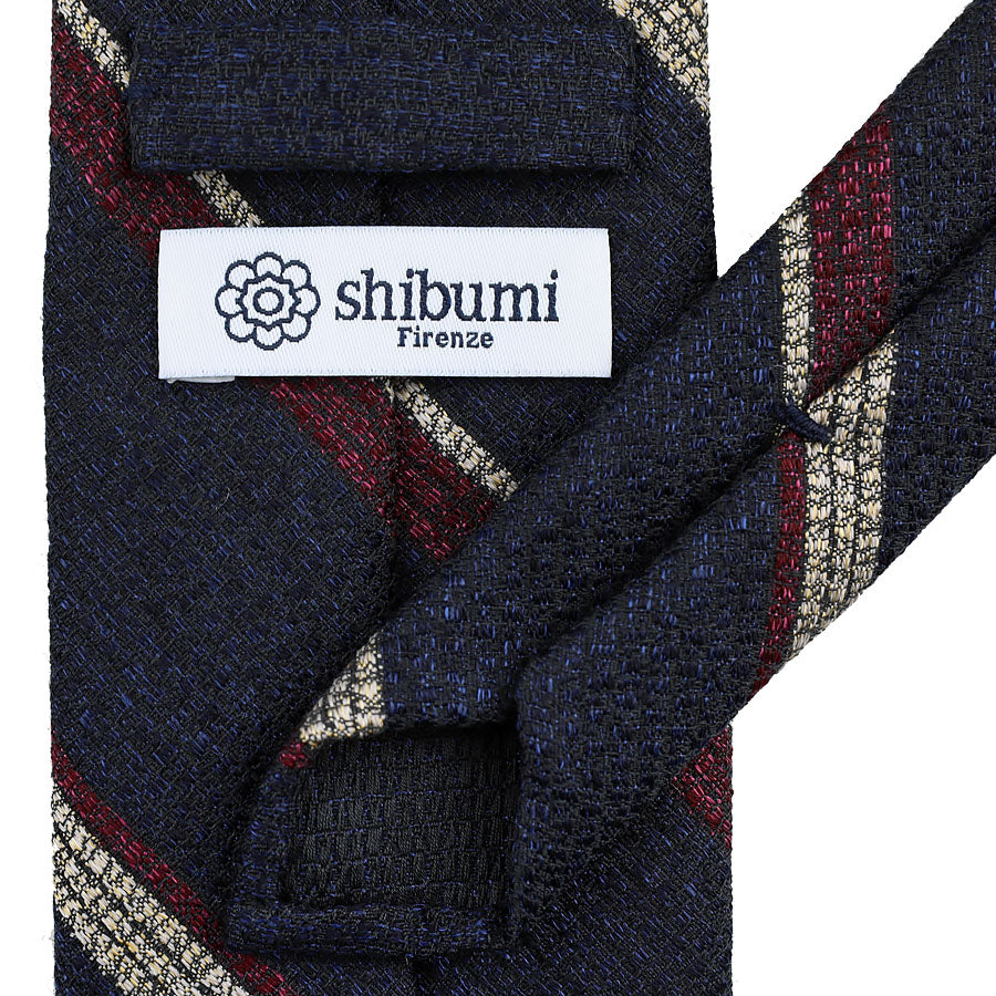 Striped Grossa Grenadine Wool / Silk Tie - Navy - Hand-Rolled