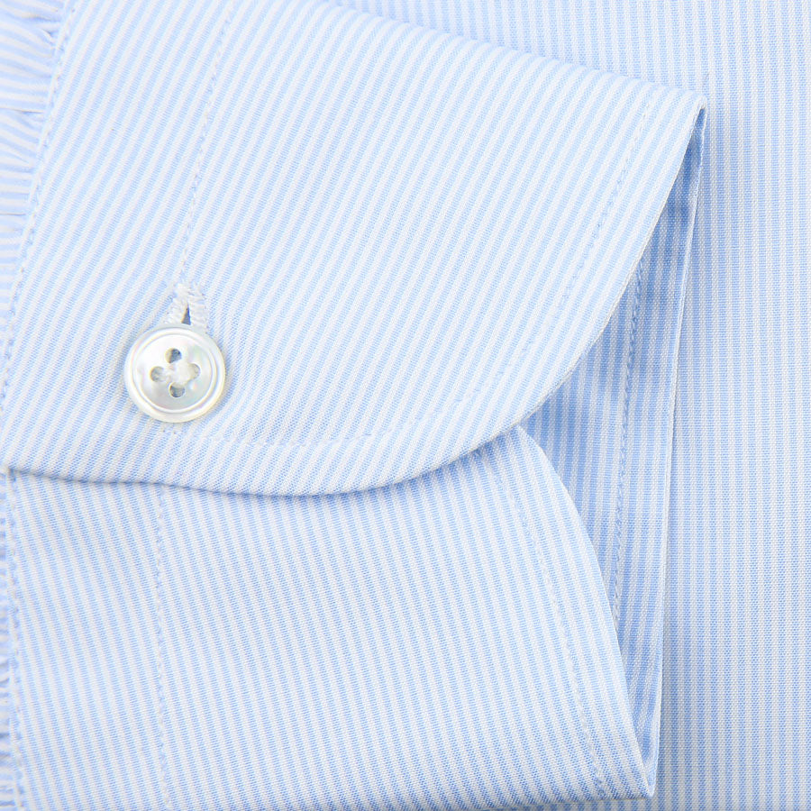Poplin Semi Spread Shirt - White / Light Blue - Hairline Stripe